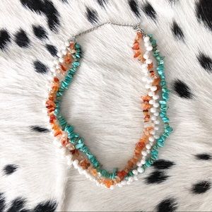 Turquoise Pearl and Orange Multi-Strand necklace